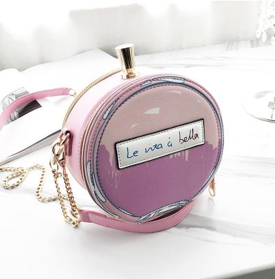 Round Letter Printed Perfume Bottle Pu Leather Casual Handbag Chain Purse Shoulder Bag Shello Creative Boutique