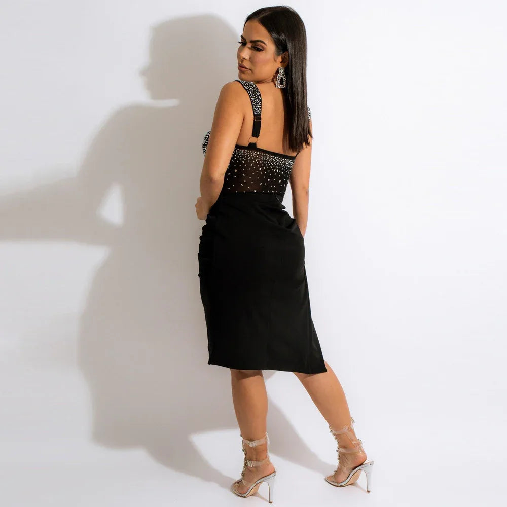 Hot Drill Sling Backless Two-Piece Set Of Two-Color Women's Nightclub Clothes - Shello's Creative Boutique