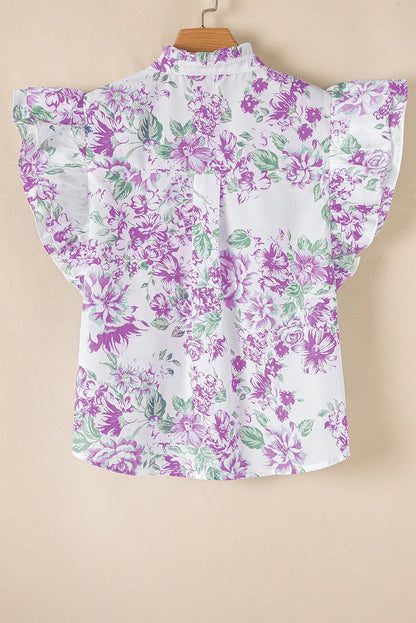 Green Floral Print Ruffle Sleeve Frill Shirt - Shello's Creative Boutique