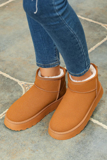 Chestnut Faux Fur Lined Suede Ankle Snow Boots - Shello's Creative Boutique