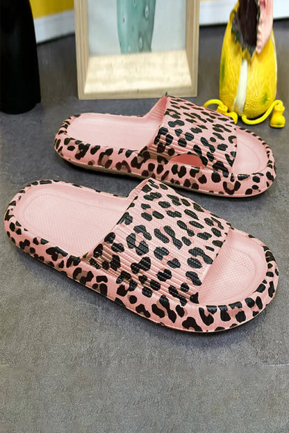 Pink Leopard Thick Sole Flat Slides – Fierce Comfort Meets Trendy Vibes - Shello's Creative Boutique