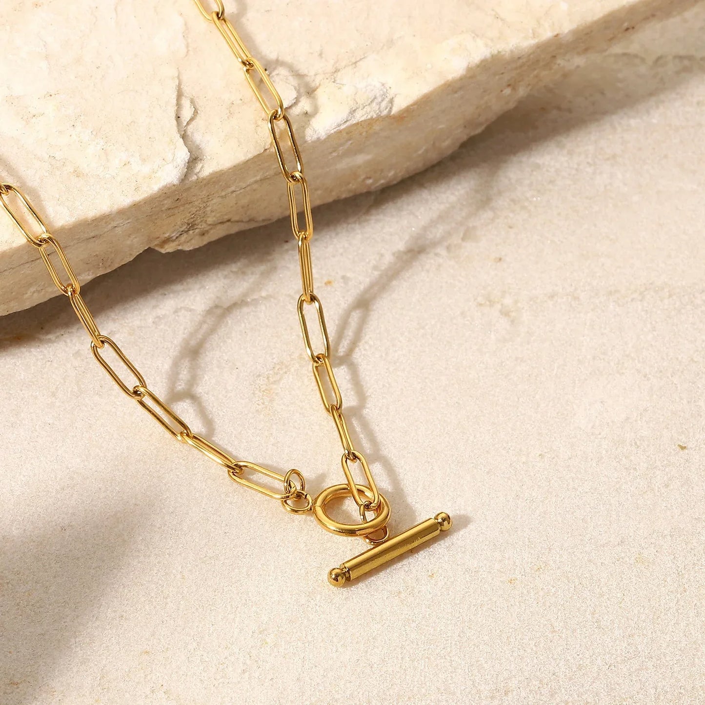 18K gold paper clip chain with OT buckle design high-end necklace - Shello's Creative Boutique
