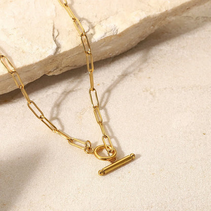 18K gold paper clip chain with OT buckle design high-end necklace - Shello's Creative Boutique