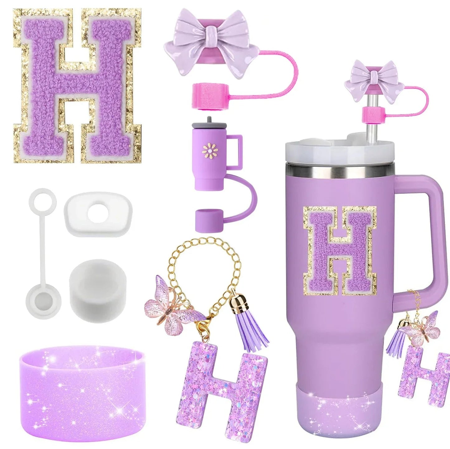 8 - Piece Stanley Cup Accessory Set – Silicone Straw Topper, Boot, Handle & Charm - Shello's Creative Boutique