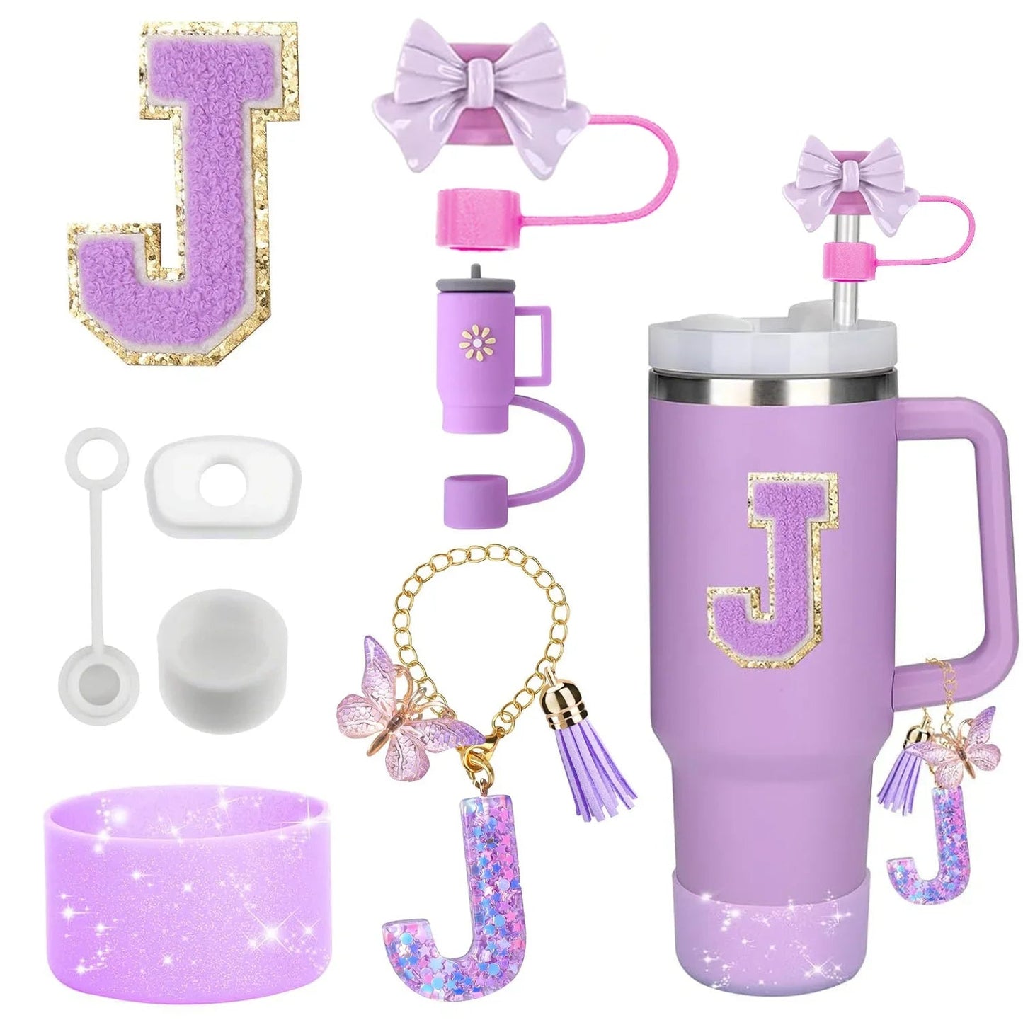8 - Piece Stanley Cup Accessory Set – Silicone Straw Topper, Boot, Handle & Charm - Shello's Creative Boutique