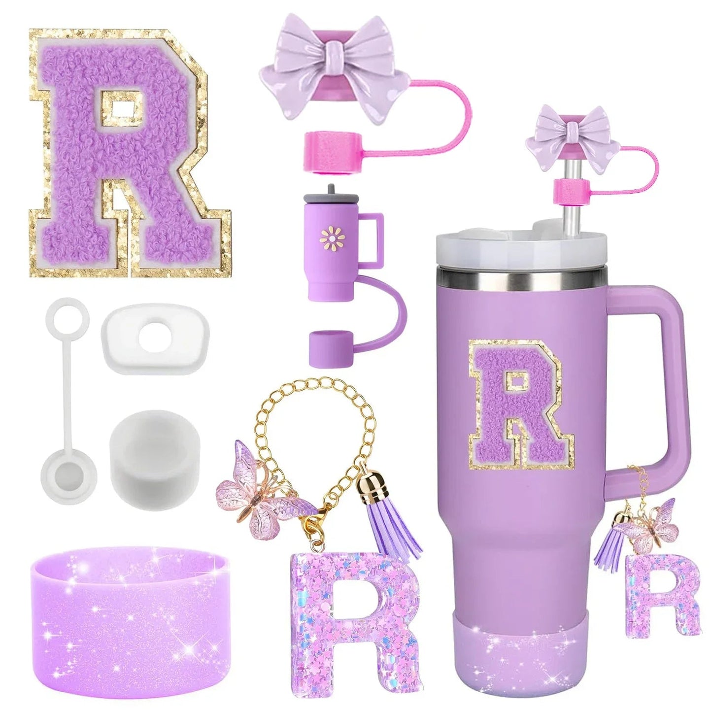 8 - Piece Stanley Cup Accessory Set – Silicone Straw Topper, Boot, Handle & Charm - Shello's Creative Boutique