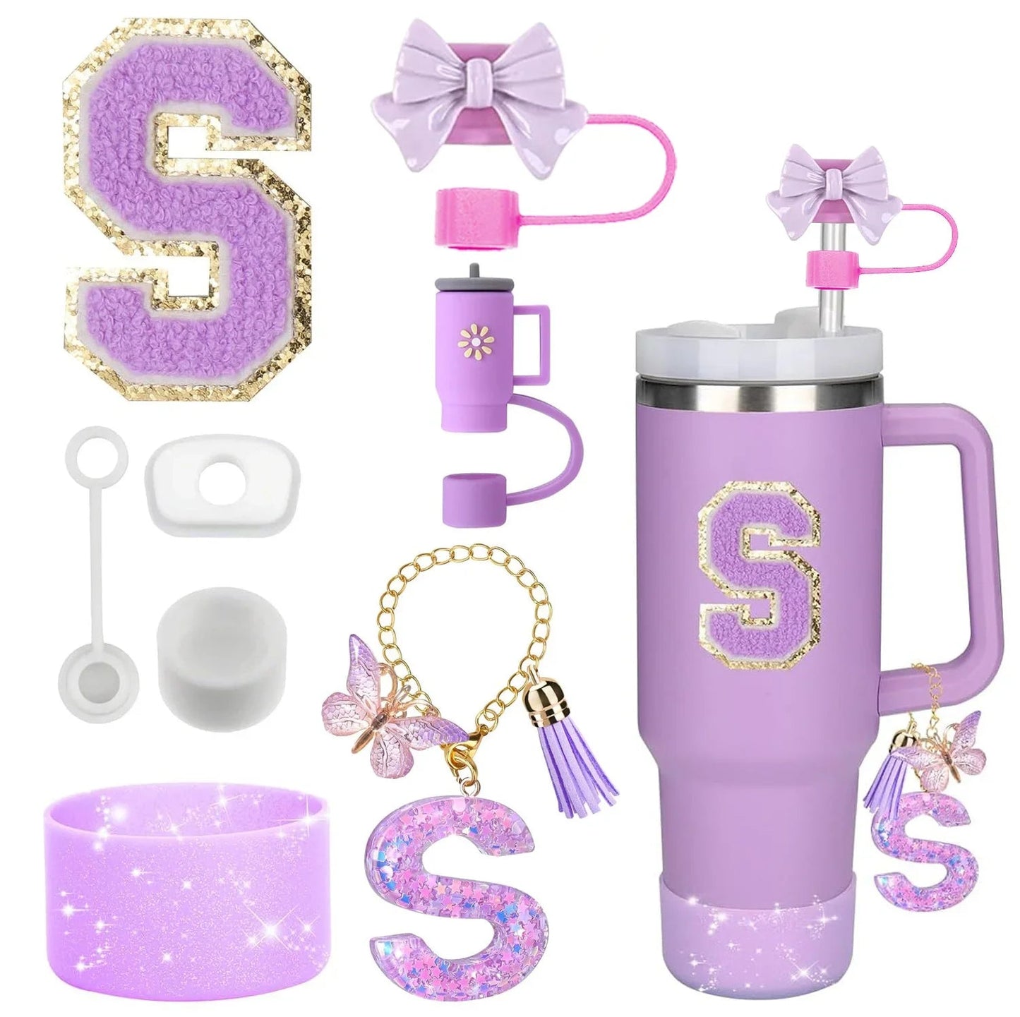 8 - Piece Stanley Cup Accessory Set – Silicone Straw Topper, Boot, Handle & Charm - Shello's Creative Boutique