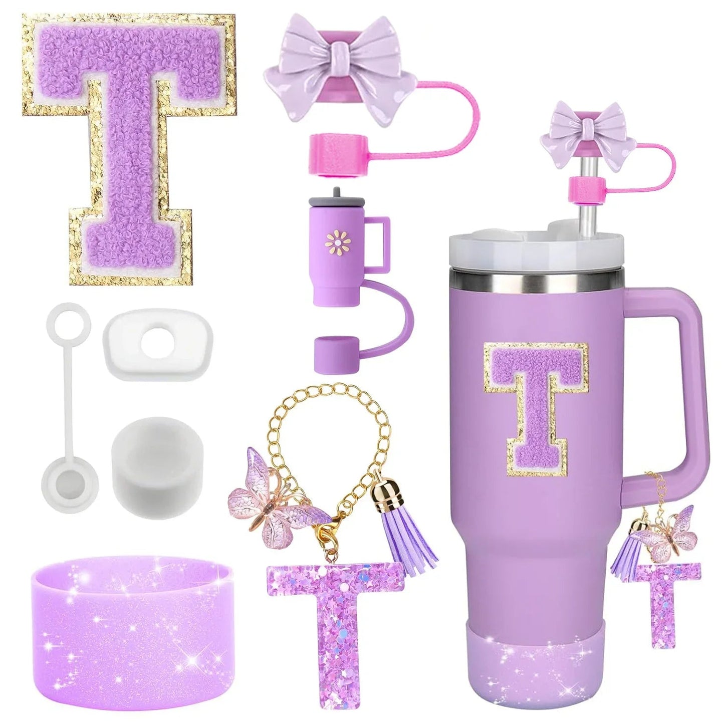 8 - Piece Stanley Cup Accessory Set – Silicone Straw Topper, Boot, Handle & Charm - Shello's Creative Boutique
