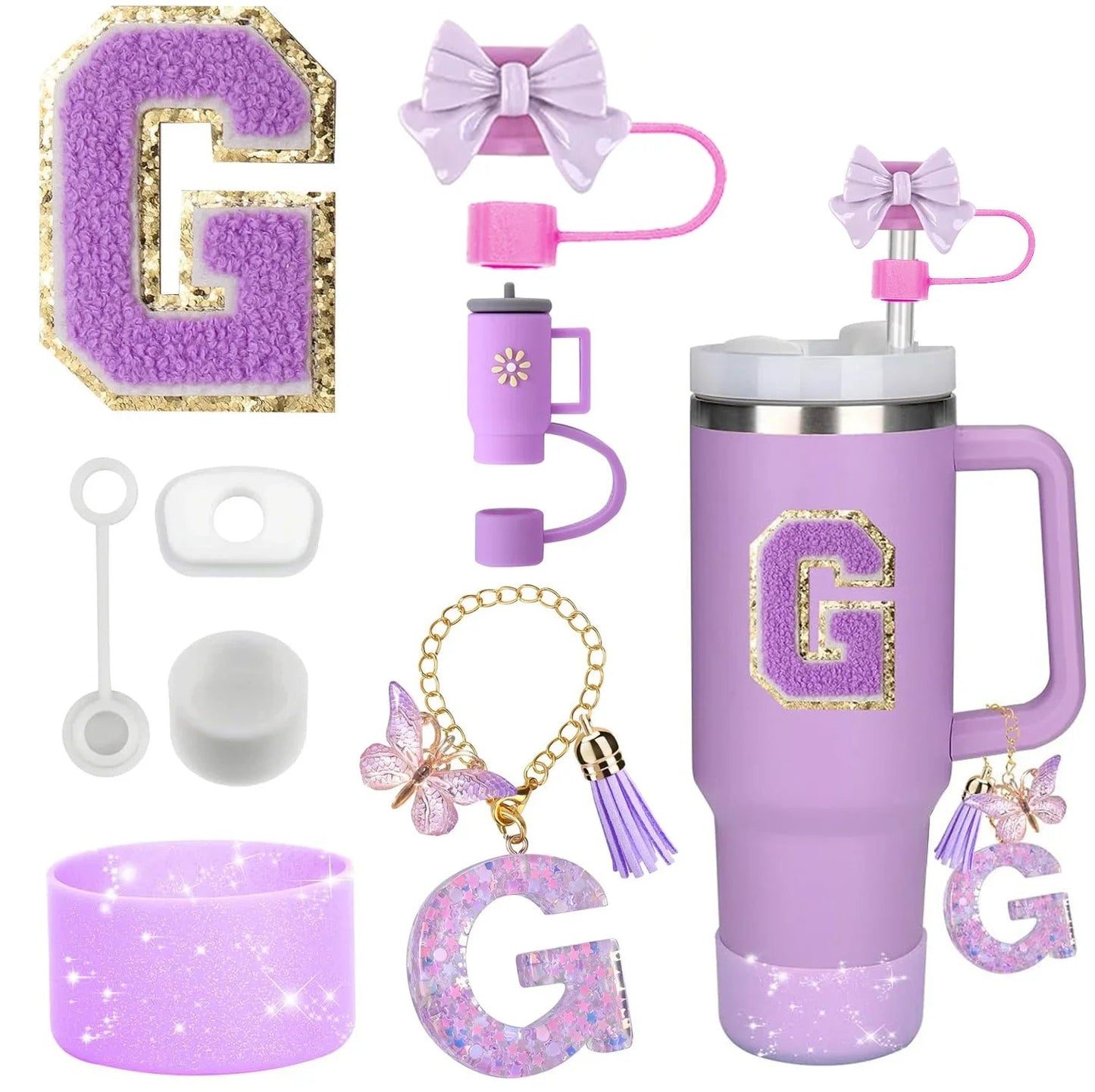 8 - Piece Stanley Cup Accessory Set – Silicone Straw Topper, Boot, Handle & Charm - Shello's Creative Boutique