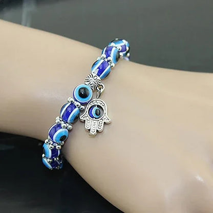 Handmade Hamsa Fatima Bangle Evil Eye Beads Elastic Couple Bracelet Femme Jewelry - Shello's Creative Boutique