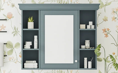 35 ''x 28' 'blue wall mounted bathroom storage cabinet with mirror door and medication cabinet with 6 open shelves - Shello's Creative Boutique