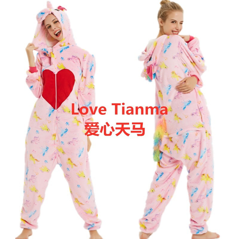 Flannel Cartoon Animal Onesie Pajamas - Cozy One-Piece for Adults & Teens