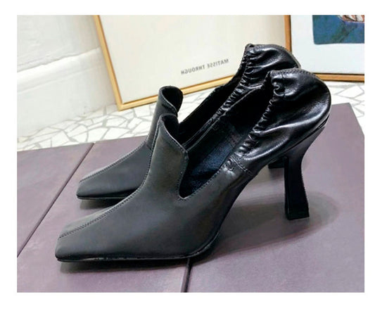 Square toe single shoes for women, white high heels, stiletto heels, retro mule shoes, witch shoes