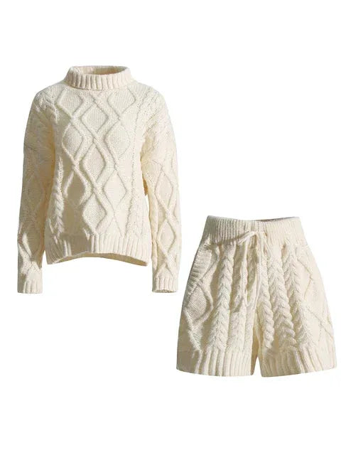 Solid Knit 2-Piece Set - Turtleneck Sweater & High Waist Shorts - Shello's Creative Boutique