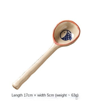 Ins Style Japanese Style Stoneware Small Soup Spoon Ceramic Spoon, Long Handle Spoon Household Cute Creative Rice Spoon eprolo