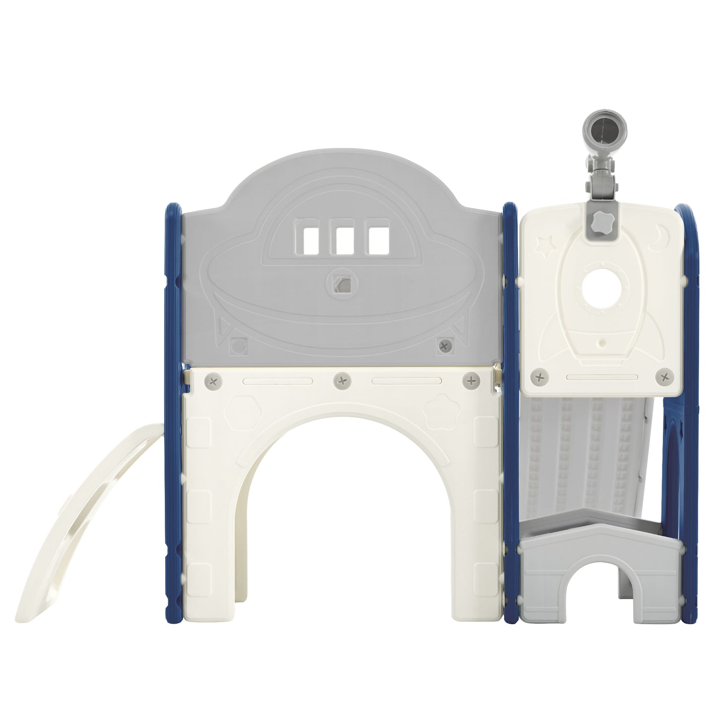 Kids Slide Playset Structure 7 in 1, Freestanding Spaceship Set with Slide, Arch Tunnel Blue+Grey + HDPE eprolo
