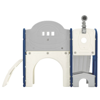 Kids Slide Playset Structure 7 in 1, Freestanding Spaceship Set with Slide, Arch Tunnel Blue+Grey + HDPE - Shello's Creative Boutique