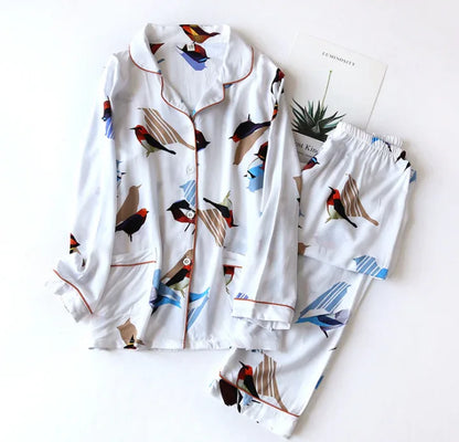 Spring / Summer new 100% viscose long-sleeved trousers ladies pajamas suit simple style long pajamas women's home service - Shello's Creative Boutique