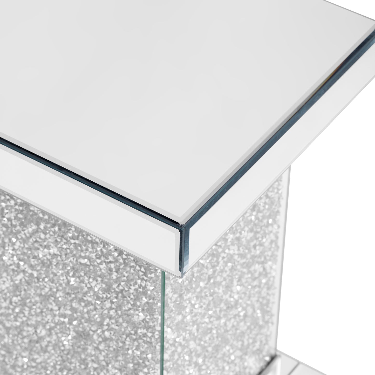 U-Can 11.8-inch silver square mirror coffee table with LED lights, modern diamond edge table, no assembly required eprolo
