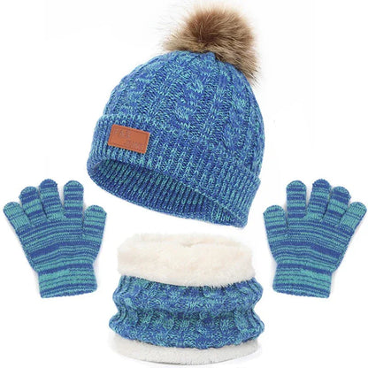 Children's hats, scarves, gloves, three piece set, autumn and winter new single ball baby hats - Shello's Creative Boutique