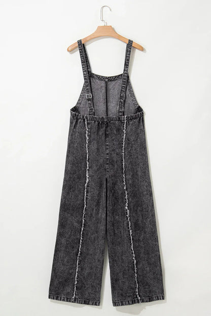Blue Light Wash Denim Overalls - Frayed Wide Leg Dungarees - Shello's Creative Boutique