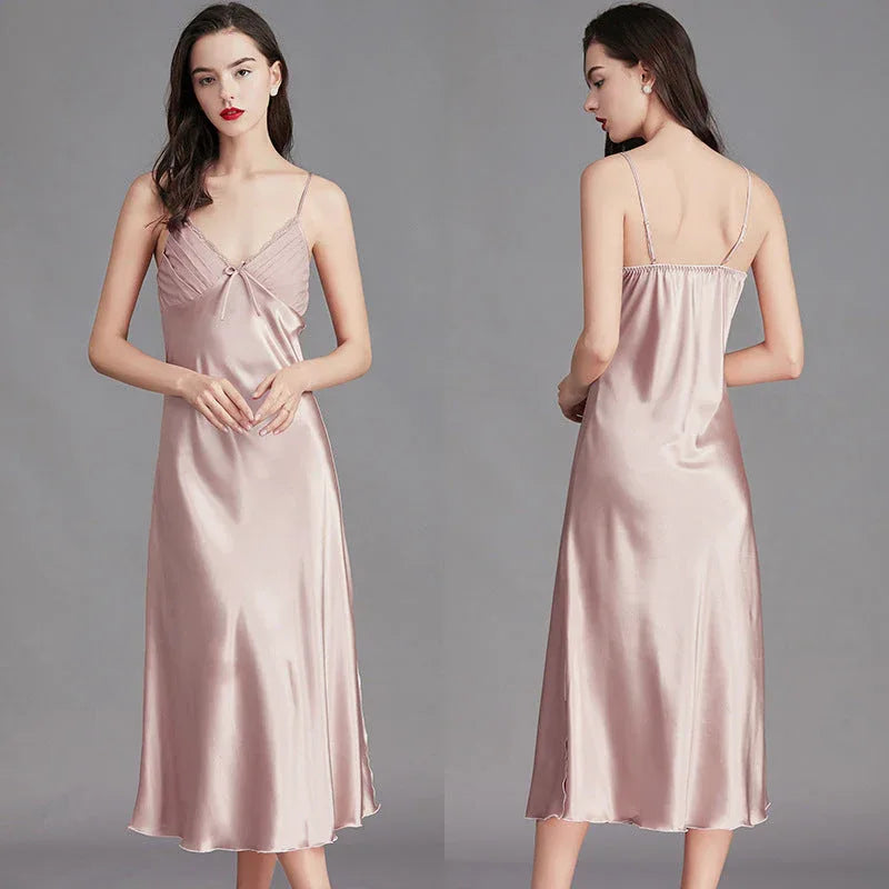Ice Silk Long Nightdress - Spaghetti Strap Summer Sleepwear - Shello's Creative Boutique