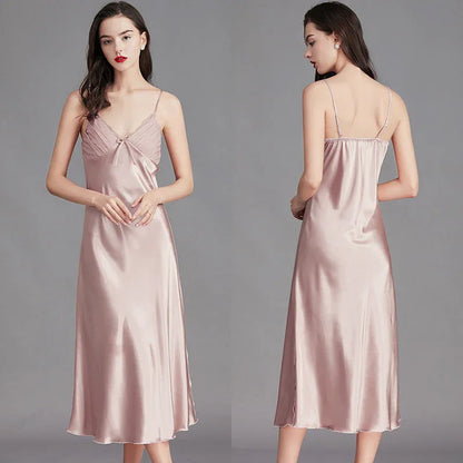 Ice Silk Long Nightdress - Spaghetti Strap Summer Sleepwear - Shello's Creative Boutique