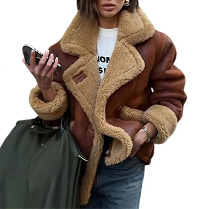 European and American long sleeved fur one-piece lamb wool Jacket - Shello's Creative Boutique