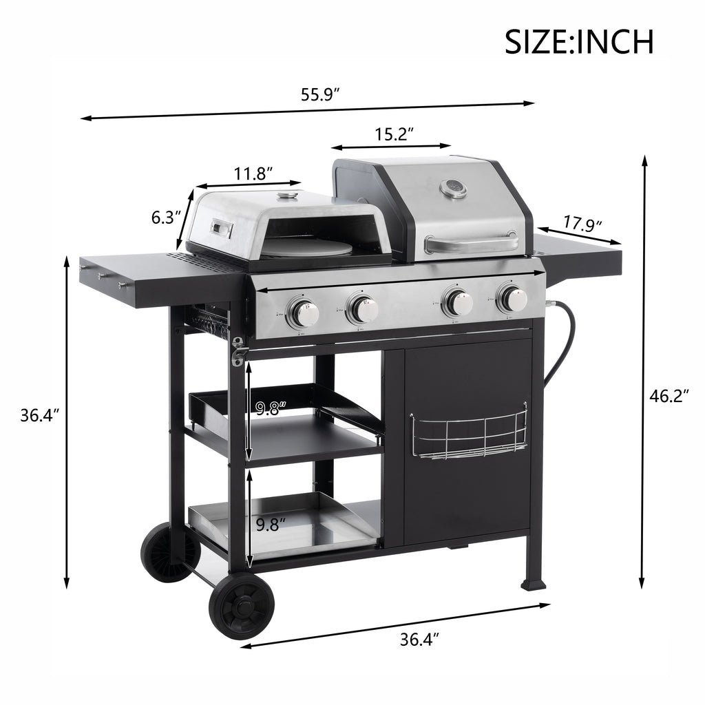2+2 multifunctional gas barbecue grill and covered grill combination for outdoor cooking - barbecue, barbecue, pizza. eprolo