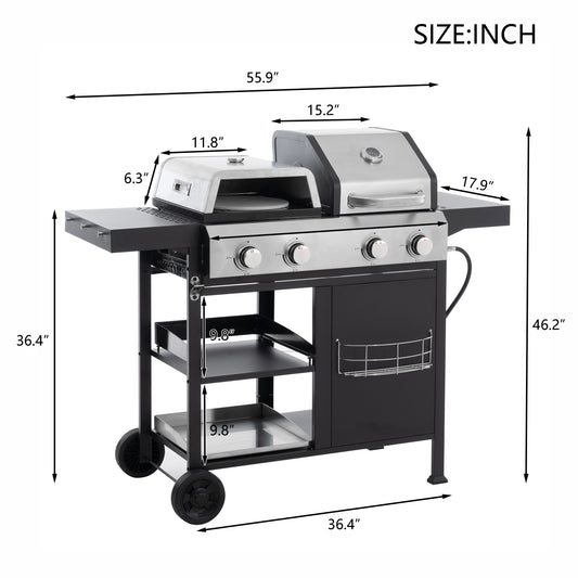 2+2 multifunctional gas barbecue grill and covered grill combination for outdoor cooking - barbecue, barbecue, pizza. eprolo