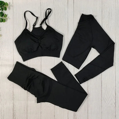 3pcs Yoga Clothing Set Sports Suit Women Sportswear Sports Outfit Fitness Gym Seamless Workout - Shello's Creative Boutique