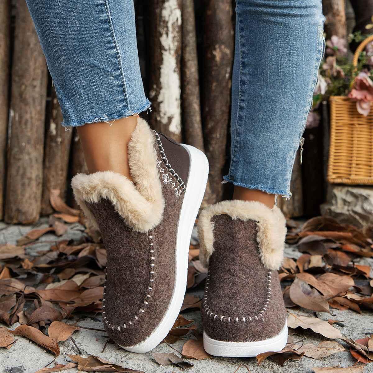 Women's Furry Snow Boots - Warm Flat Winter Boots - Shello's Creative Boutique