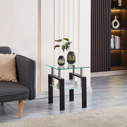 Tempered Transparent Glass End Table 2-Layers Small Table with Storage Living Room Side Table eprolo