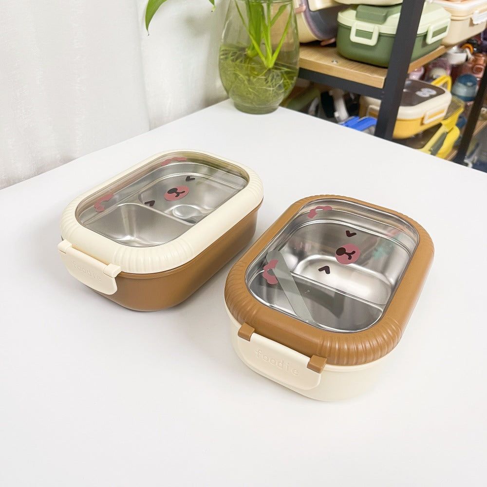 Cartoon cute bear stainless steel portable compartment lunch box with lid eprolo