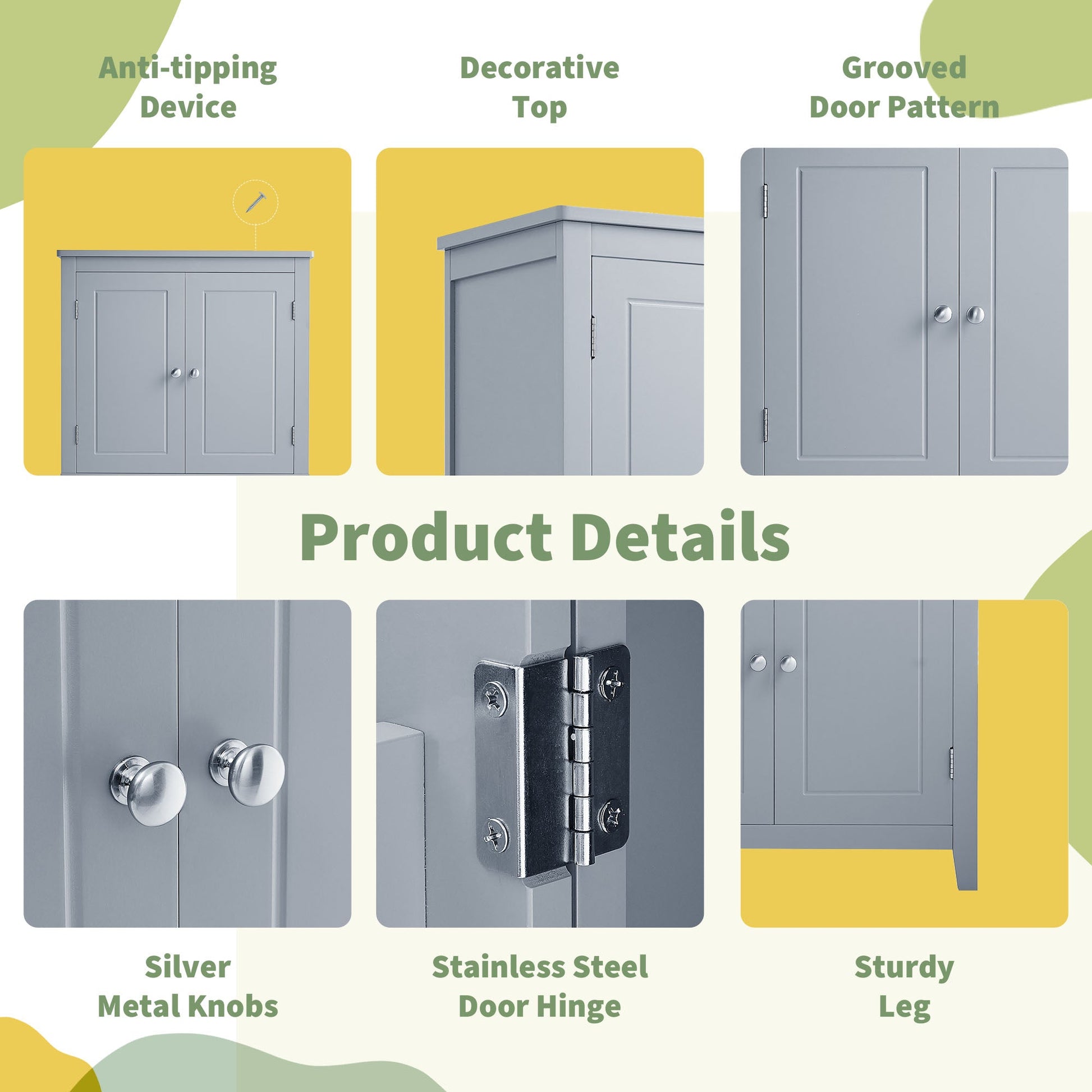 Bathroom floor storage cabinet, bathroom storage cabinet, 4-door independent cabinet, adjustable shelf, adaptive shelf, gray eprolo