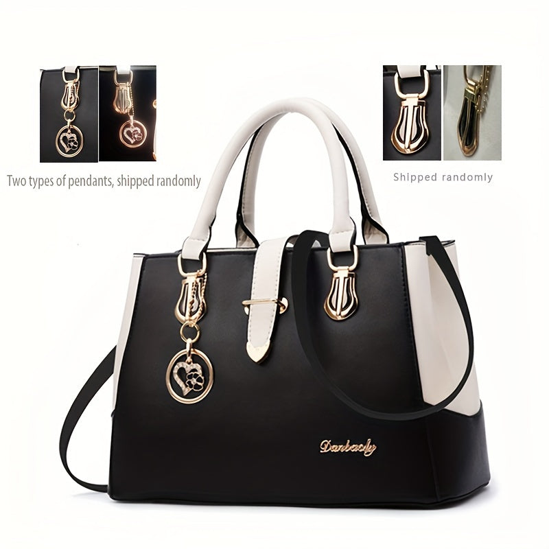 Women's Letter Detail Shoulder Bag, Elegant Double Handle Purse, Simple Large Handbag For Work Shello's Creative Boutique