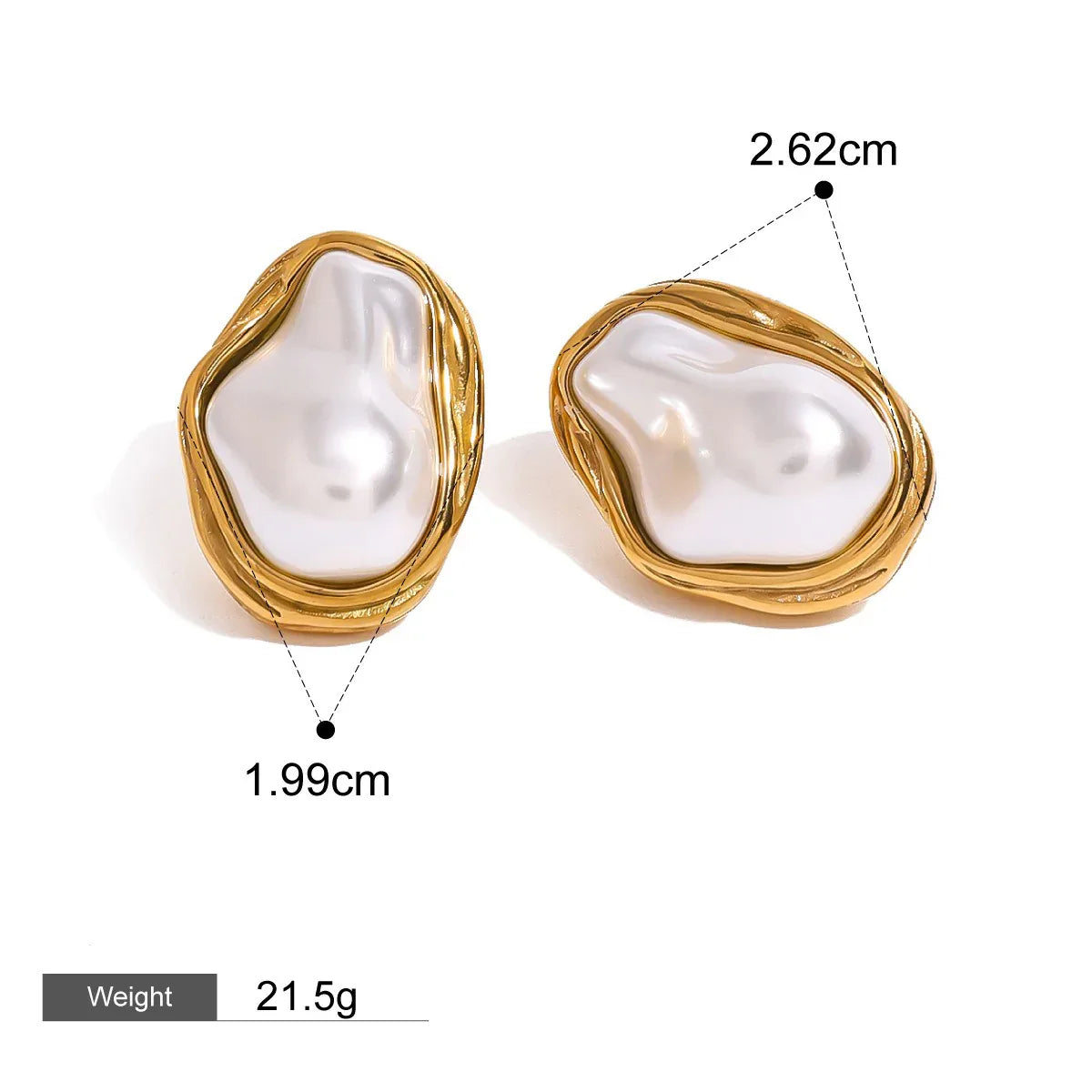 18K gold geometric inlaid irregular pearl design high-end earrings necklace ring set - Shello's Creative Boutique