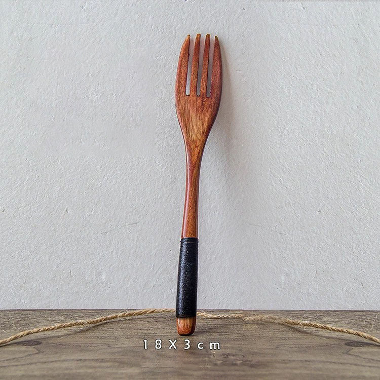 Japanese Nanmu Winding Spoon and Fork Set Wooden Coffee Stirring Spoon Wooden Spoon and Fork eprolo