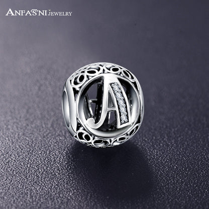 Real 925 Sterling Silver Vintage Clear Letter Bead Charms Fit Pandora Women Charm Bracelets Silver Jewelry eprolo
