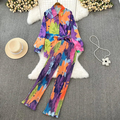 Spring Women Sleepwear Casual Loose Tie-dyed Trousers Suit Long Sleeve Shirts Blouses Wide Leg Pant Female Pajamas 2 Pieces - Shello's Creative Boutique