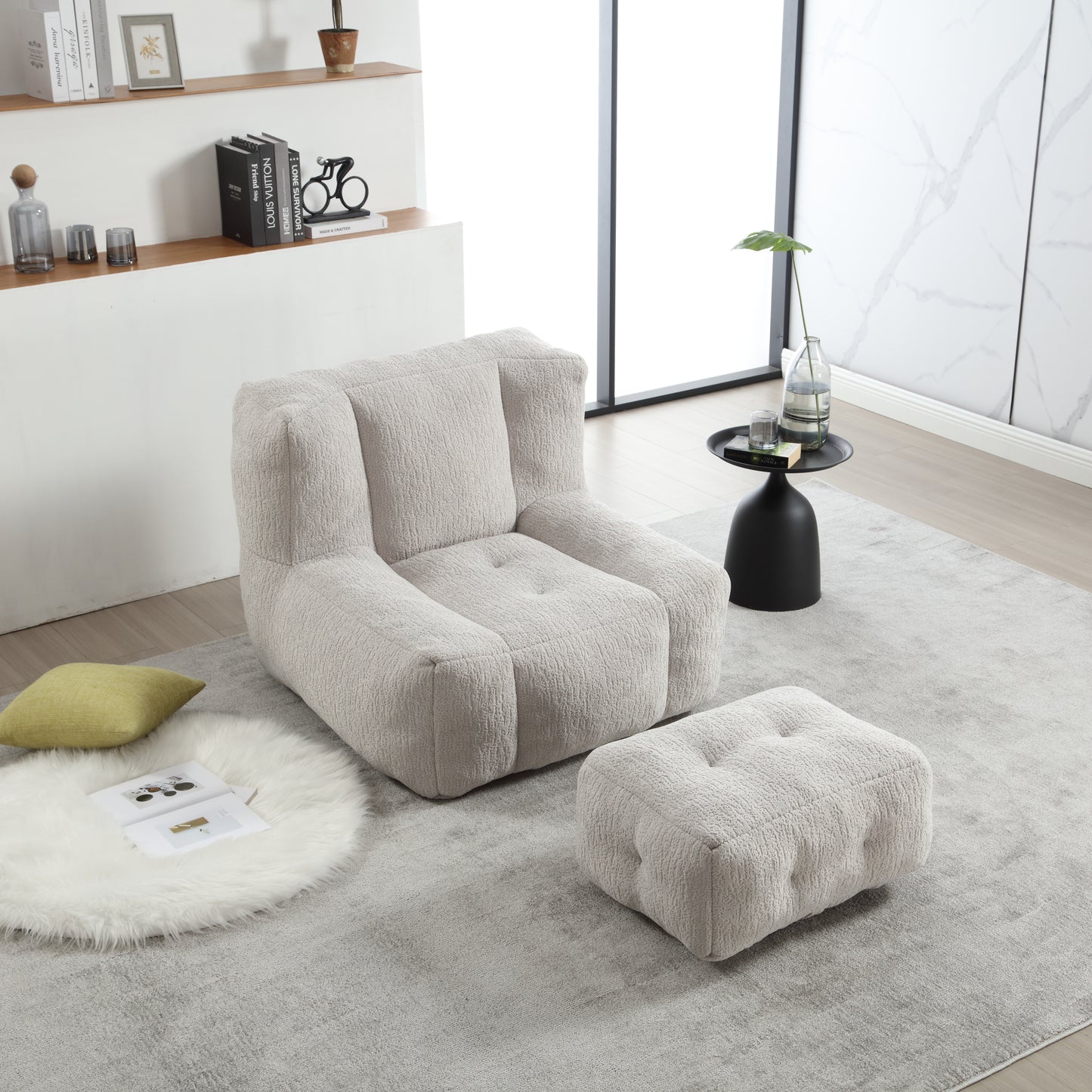 Fluffy bean bag chair Super soft couch chair with memory foam and footstool Indoor modern focus bean bag chair eprolo