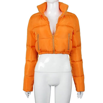 Long Sleeve Zip-Up Parkas Autumn Winter Women Warm Cropped Coats Patchwork Windbreak Outfits - Shello's Creative Boutique