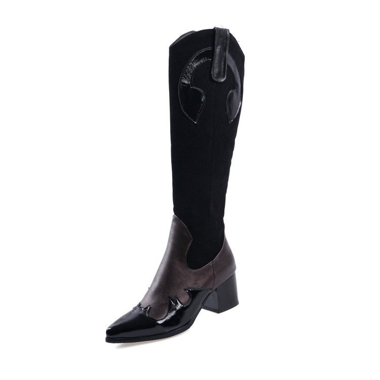 Women's Snake Pattern Splicing Knight Boots 32-48 Large Pointed Tall Boots