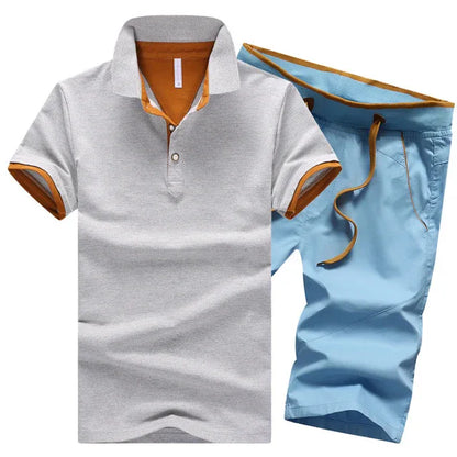 Cotton Mens Sets Summer Button Polo Shirts Sets Turn Down Mens Shorts 4XL Men Clothes 2 Piece Set Elastic Waist Shorts - Shello's Creative Boutique