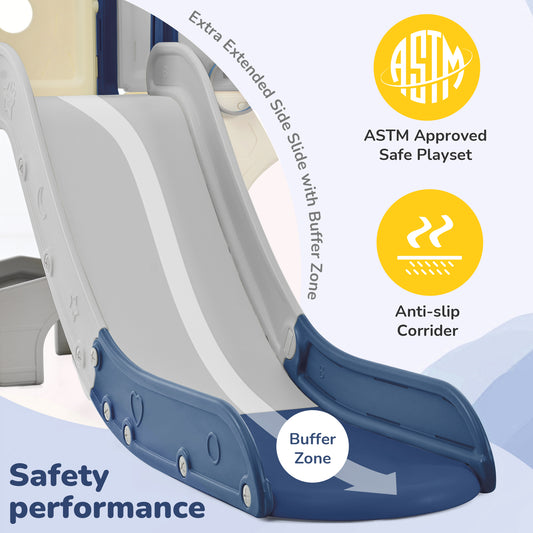 Kids Slide Playset Structure 7 in 1, Freestanding Spaceship Set with Slide, Arch Tunnel Blue+Grey + HDPE eprolo