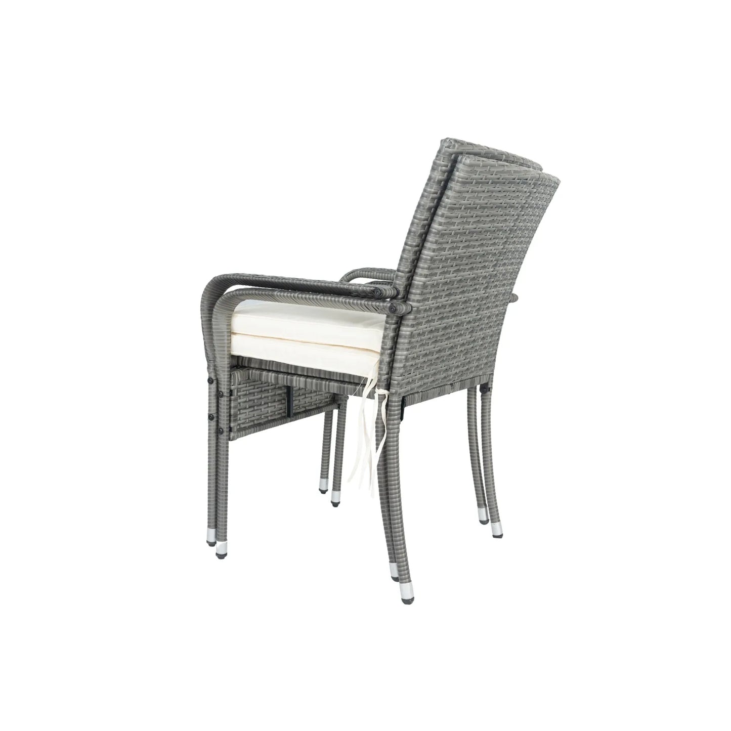 3 Piece Patio Wicker Conversation Set Grey Wicker + white Cushion - Shello's Creative Boutique