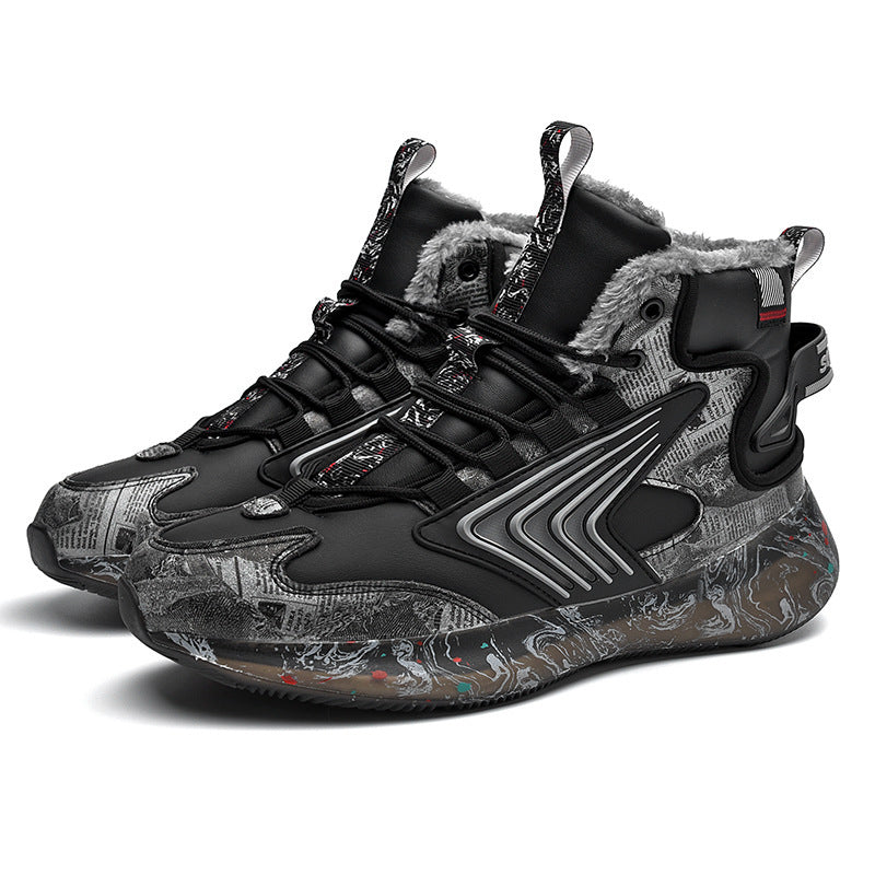 Men's trendy luminous running shoes student graffiti high-top shoes plus velvet warm sports shoes eprolo