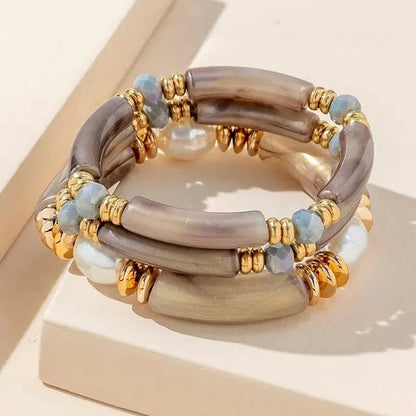 New Chinese style natural freshwater pearl acrylic bracelet set of three pieces eprolo