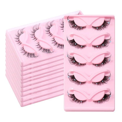 Clear Band Corner Foxy Winged Cat Eye 3D Strip Lashes Silk Party Full False Eyelash Vegan Faux Mink Eyelash With Diamond Pearl - Shello's Creative Boutique