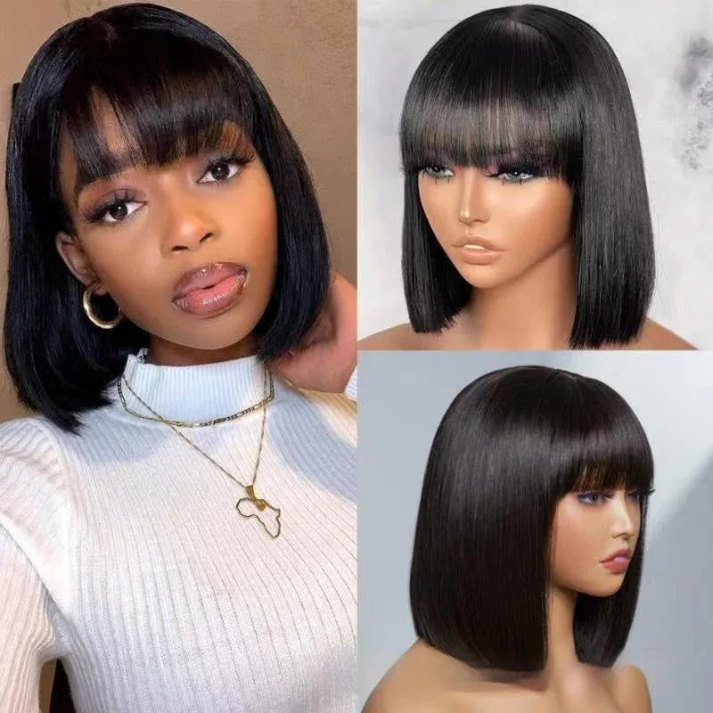 Hair Wig Bob With Bangs – Realistic Look Lace Split Top by ShelloCB - Shello's Creative Boutique